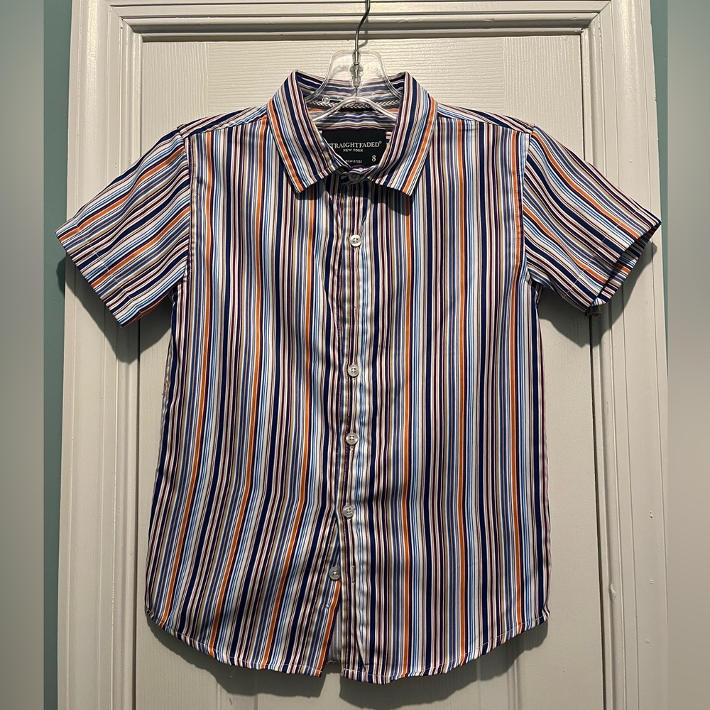 Straightfaded New York Colorful Striped Button Down Shirt Boys Size 8 RN#147061